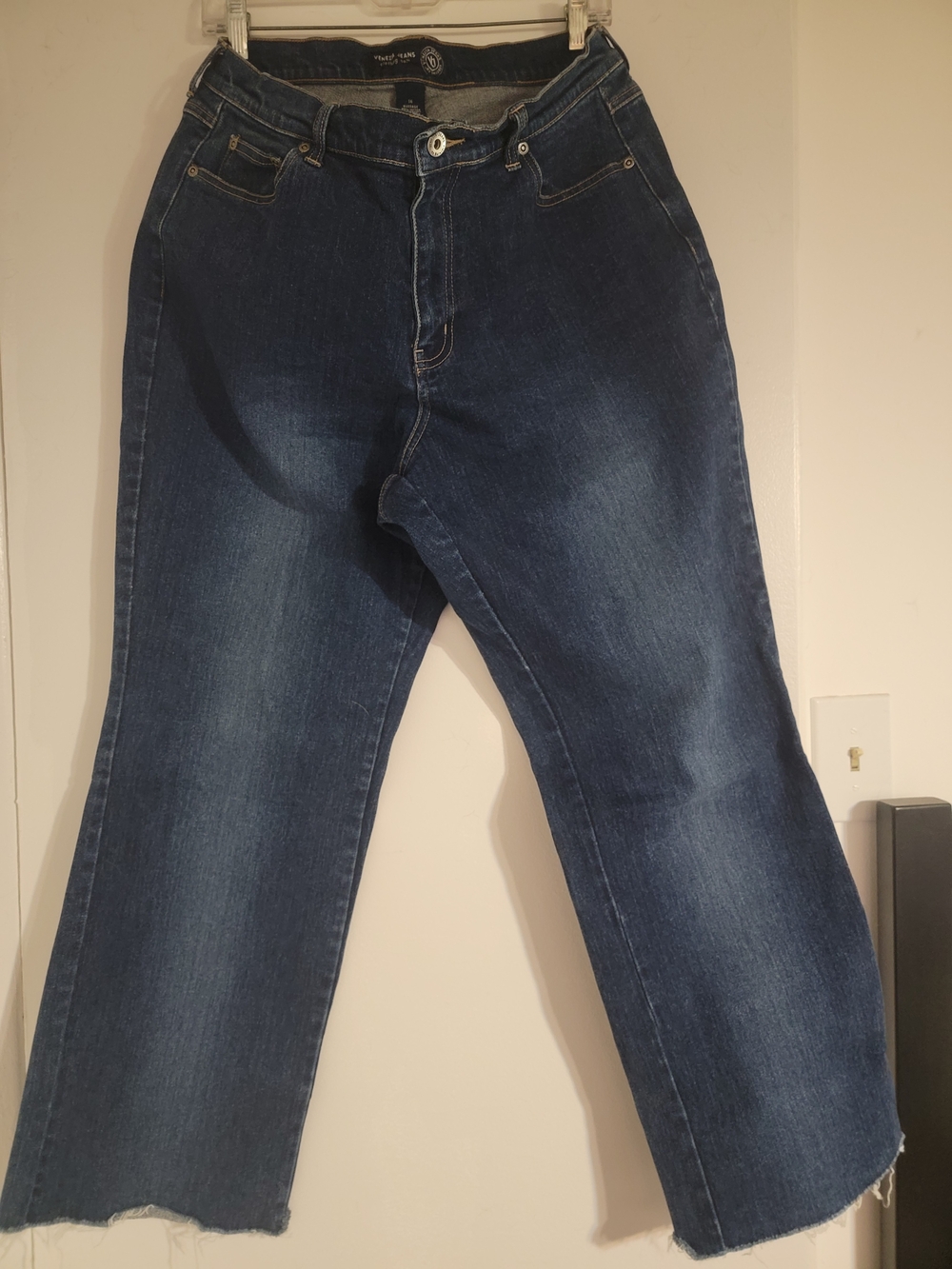 Dark Blue Women’s Bootcut Jeans With Raw Hem